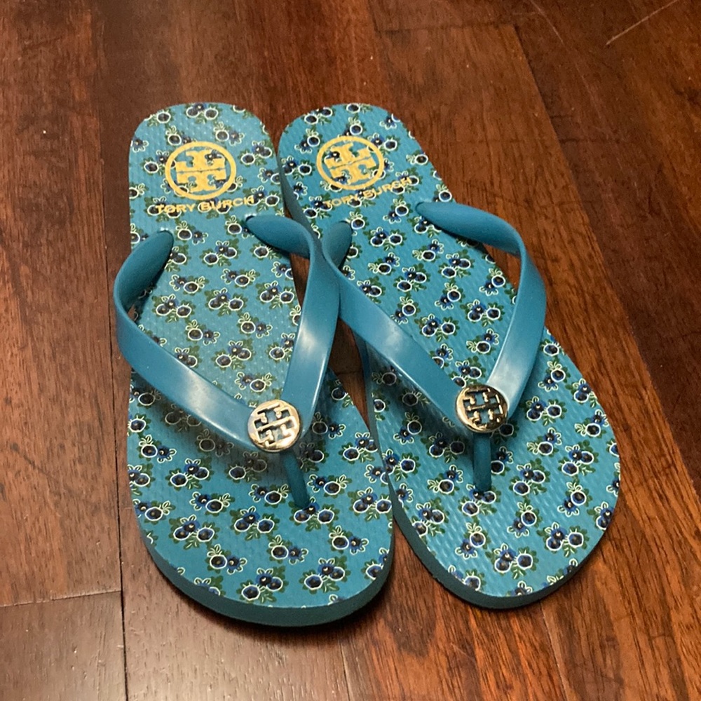 Tory Burch Blue Floral Slippers